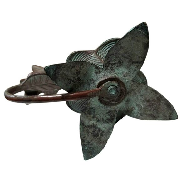 Bronze Hummingbird & Flower Sculpture Candle Holder Bird Floral Leaves Verdigris - Picture 9 of 14